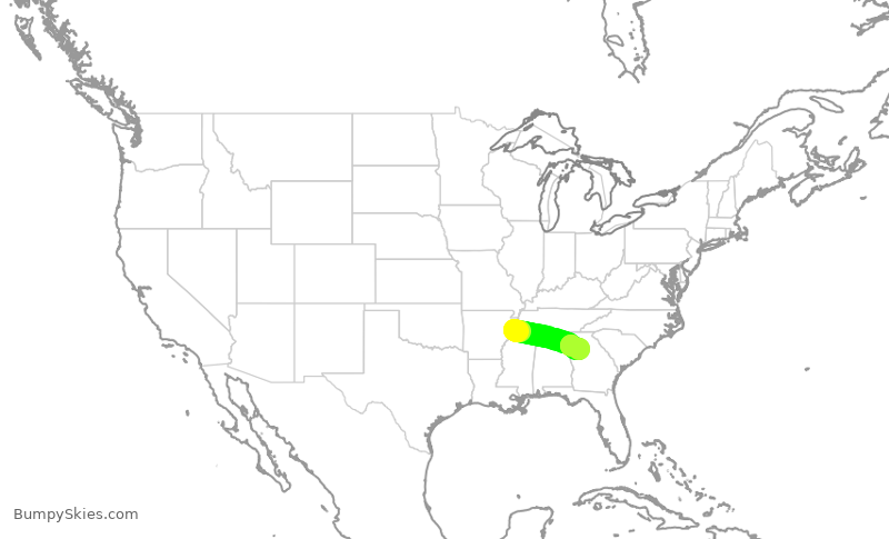 Turbulence forecast map for DAL2277, MEM to ATL