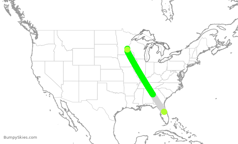 Turbulence forecast map for DAL2280, MCO to MSP
