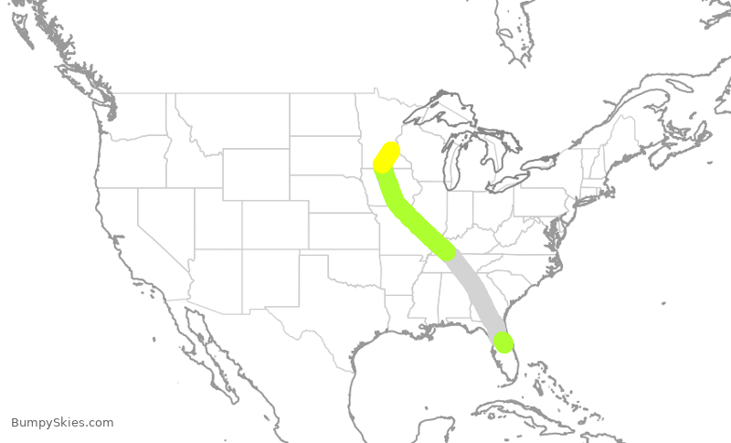 Turbulence forecast map for DAL2280, MSP to MCO
