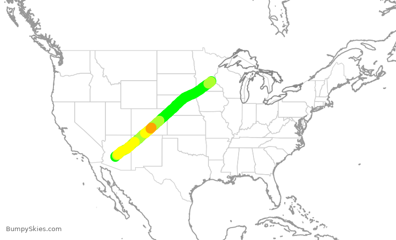 Turbulence forecast map for DAL2284, MSP to PHX