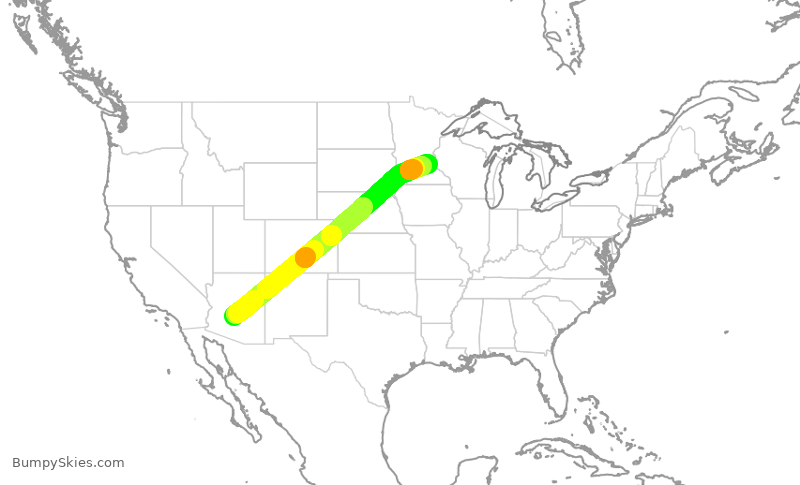 Turbulence forecast map for DAL2284, PHX to MSP