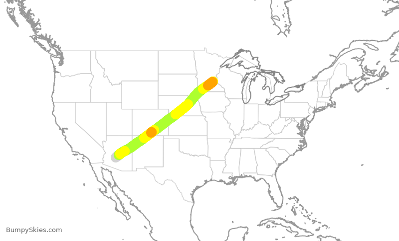 Turbulence forecast map for DAL2288, MSP to PHX