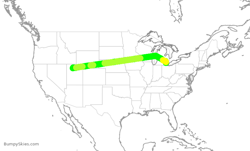 Turbulence forecast map for DAL2289, SLC to DTW