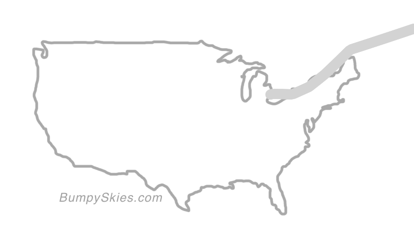 Map of continental US with illustrated flight path and turbulence forecast (described in text below)
