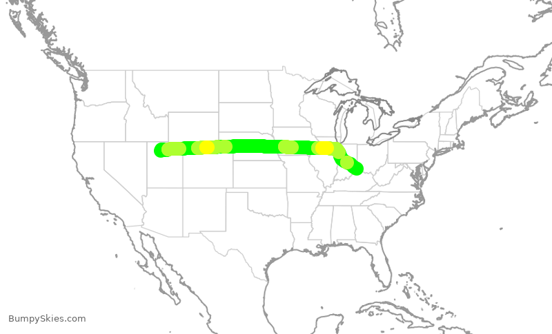 Turbulence forecast map for DAL2291, SLC to CVG