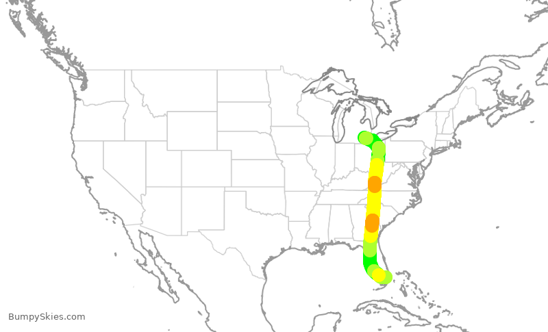 Turbulence forecast map for DAL2296, DTW to FLL