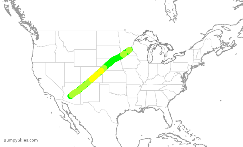 Turbulence forecast map for DAL2297, MSP to PHX