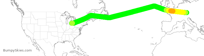 Turbulence forecast map for DAL22, DTW to MUC