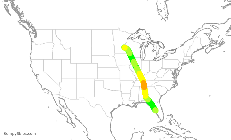 Turbulence forecast map for DAL2301, MSP to TPA