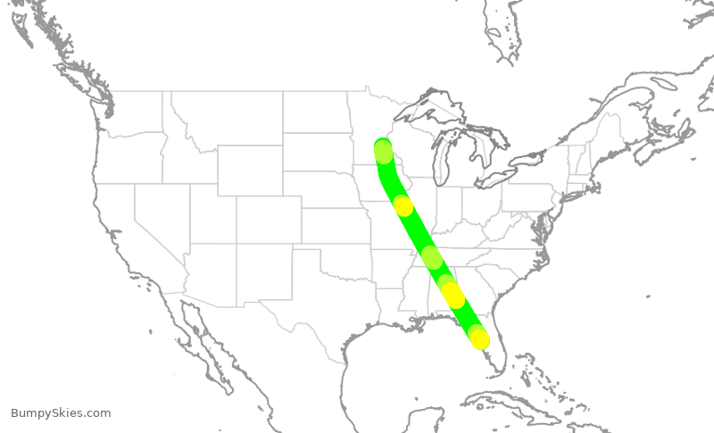 Turbulence forecast map for DAL2301, TPA to MSP