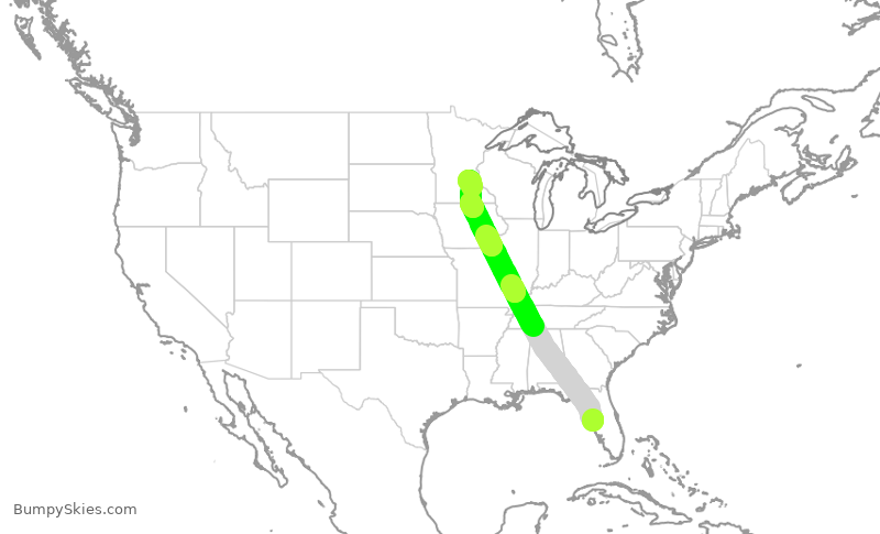 Turbulence forecast map for DAL2304, TPA to MSP