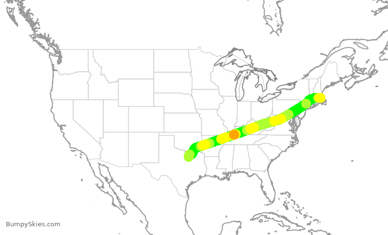 Turbulence forecast map for DAL2305, BOS to DFW