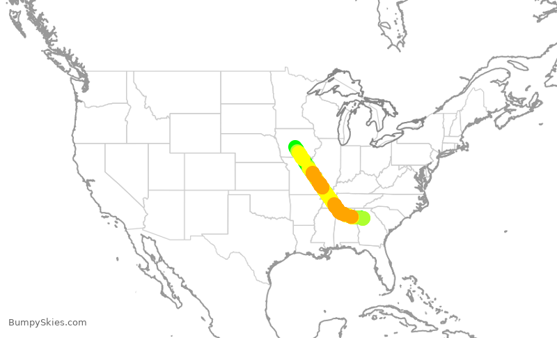 Turbulence forecast map for DAL2306, ATL to DSM