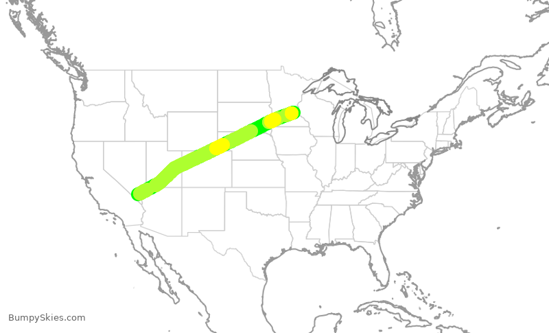 Turbulence forecast map for DAL2307, LAS to MSP