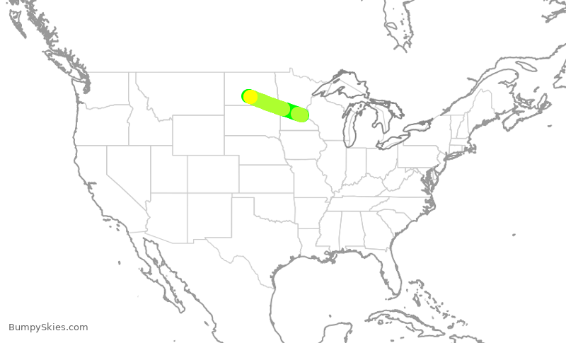 Turbulence forecast map for DAL2307, MSP to BIS