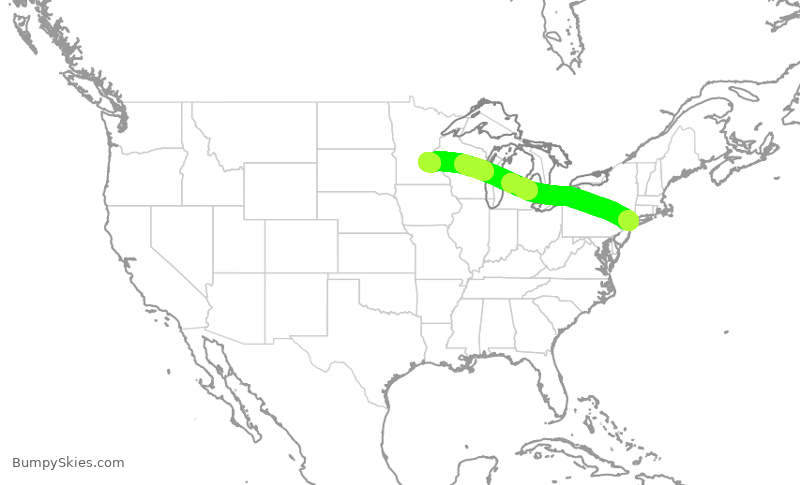 Turbulence forecast map for DAL2313, LGA to MSP