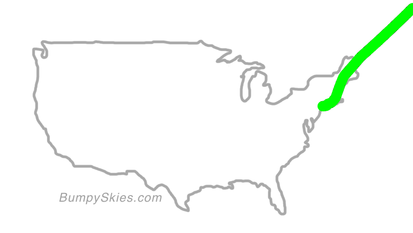 Map of continental US with illustrated flight path and turbulence forecast (described in text below)