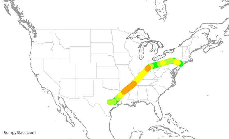 Turbulence forecast map for DAL2323, AUS to JFK