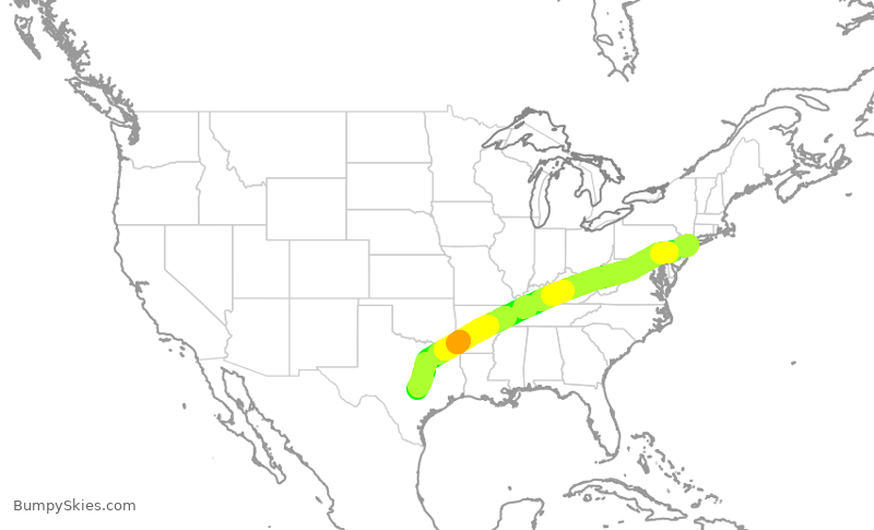 Turbulence forecast map for DAL2323, JFK to AUS
