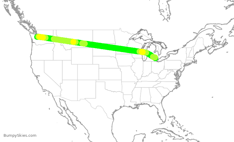 Turbulence forecast map for DAL2324, SEA to DTW