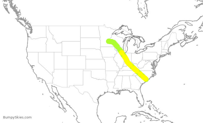 Turbulence forecast map for DAL2327, MYR to MSP