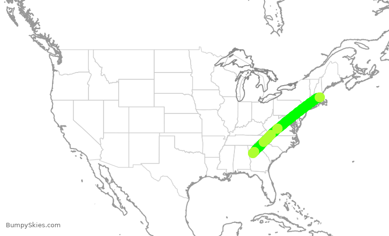 Turbulence forecast map for DAL2330, BOS to ATL