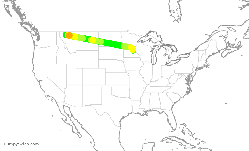 Turbulence forecast map for DAL2332, FCA to MSP
