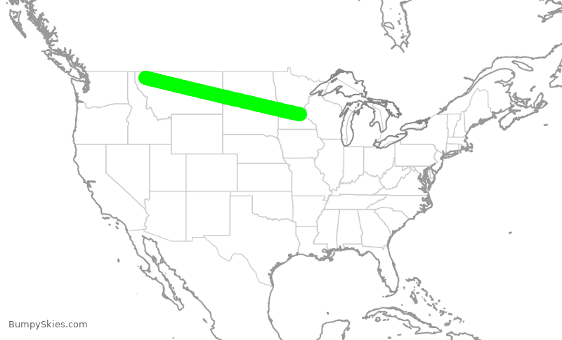 Turbulence forecast map for DAL2332, MSP to FCA