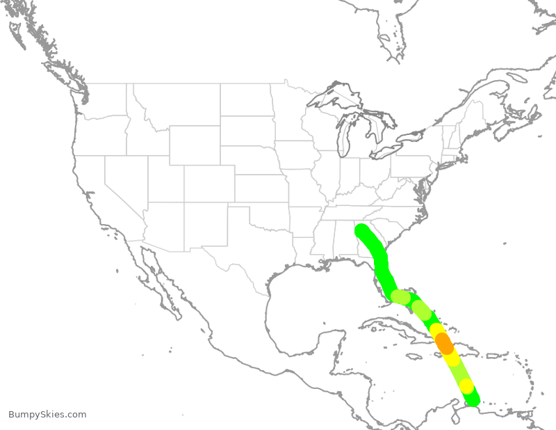 Turbulence forecast map for DAL2337, CUR to ATL