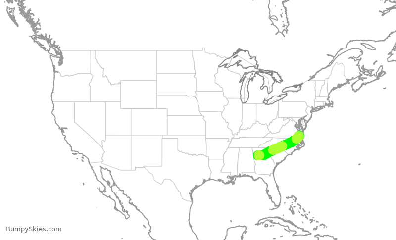 Turbulence forecast map for DAL2338, ATL to ORF