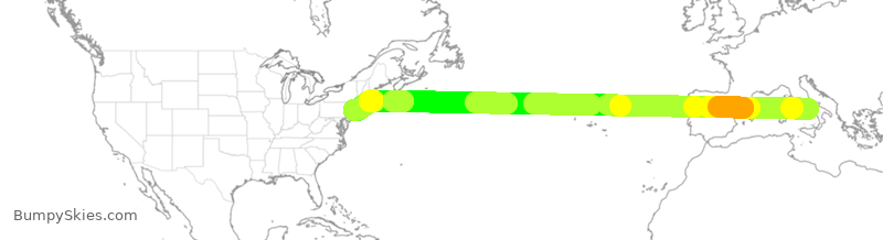 Turbulence forecast map for DAL233, IRN to JFK