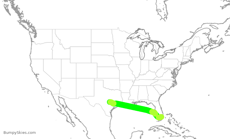 Turbulence forecast map for DAL2344, MIA to AUS