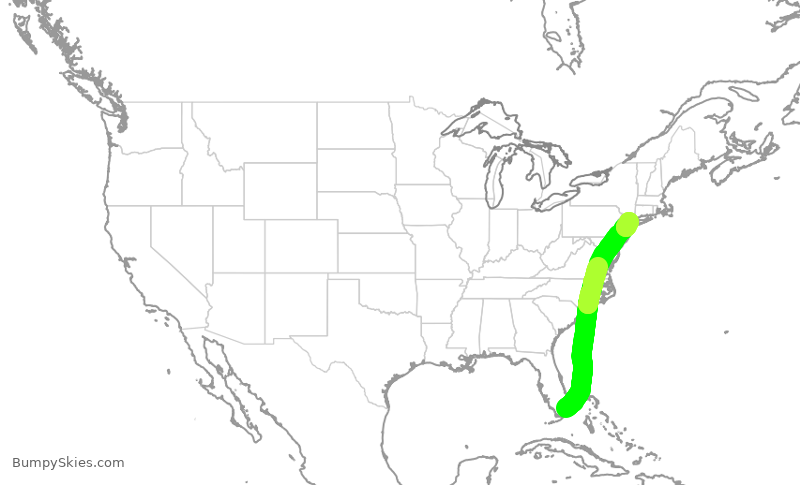 Turbulence forecast map for DAL2346, MIA to LGA