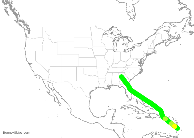 Turbulence forecast map for DAL2350, ATL to UVF