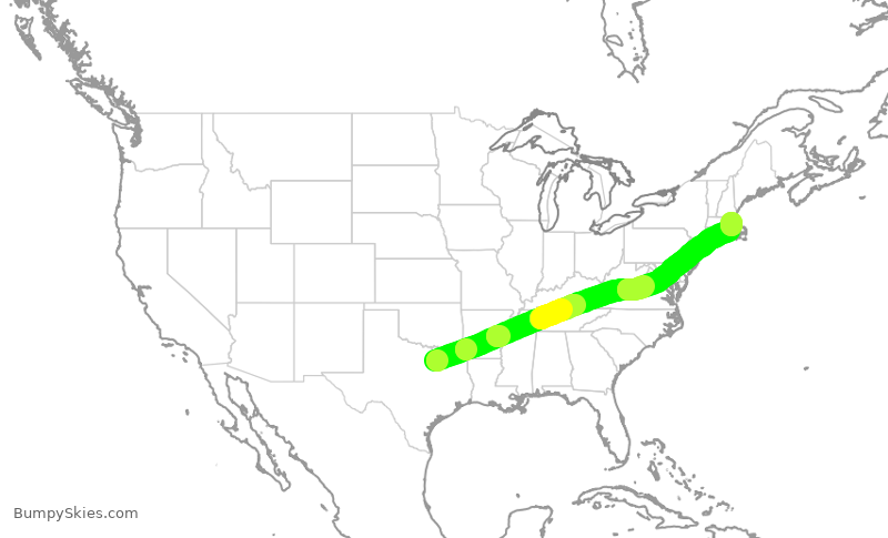 Turbulence forecast map for DAL2351, DFW to BOS