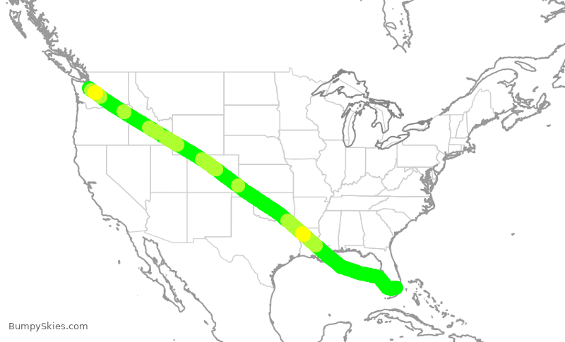 Turbulence forecast map for DAL2355, MIA to SEA