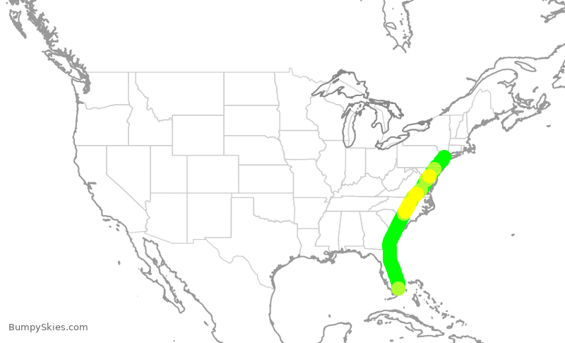 Turbulence forecast map for DAL2356, MIA to LGA