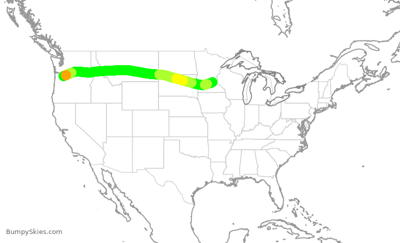Turbulence forecast map for DAL2359, PDX to MSP