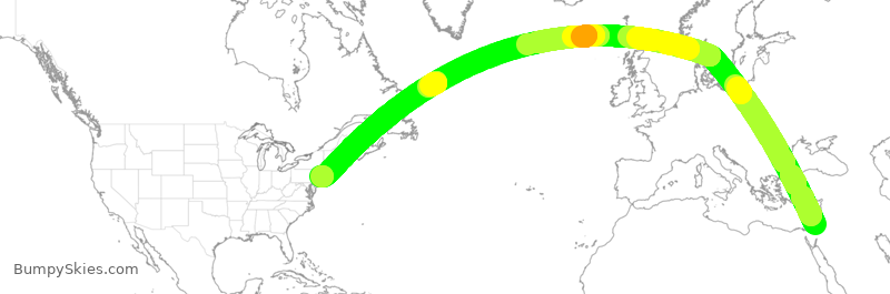 Turbulence forecast map for DAL235, TLV to JFK