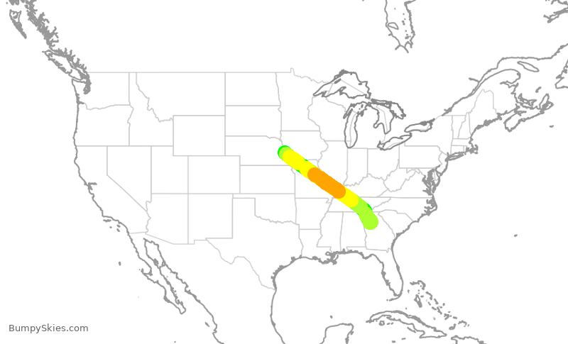 Turbulence forecast map for DAL2364, ATL to OMA