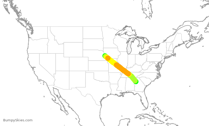 Turbulence forecast map for DAL2364, OMA to ATL