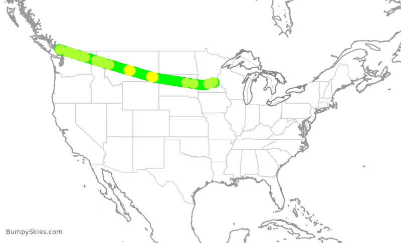 Turbulence forecast map for DAL2366, YVR to MSP