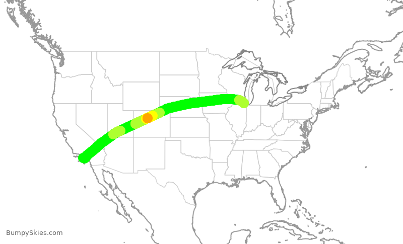 Turbulence forecast map for DAL2368, LAX to ORD
