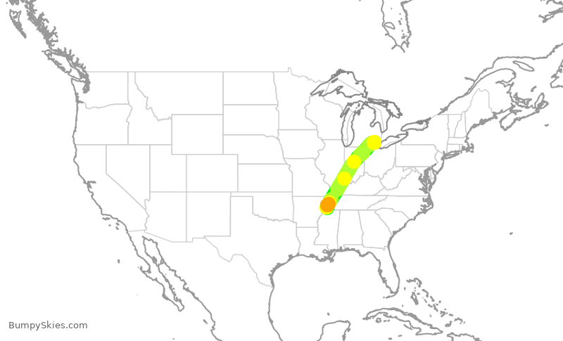 Turbulence forecast map for DAL2370, MEM to DTW