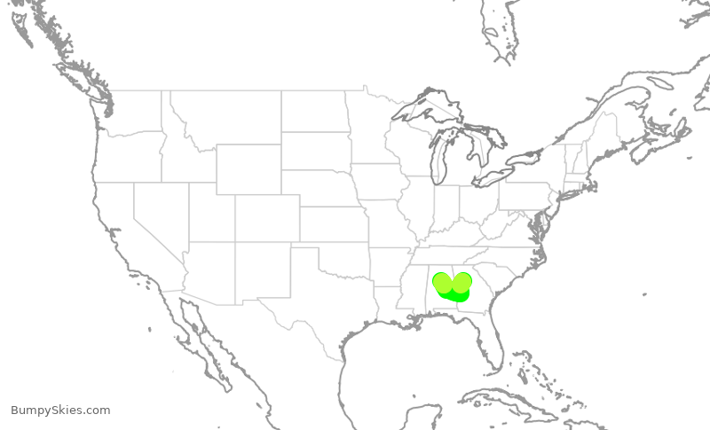 Turbulence forecast map for DAL2371, ATL to BHM