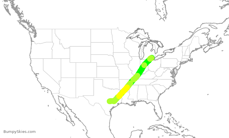Turbulence forecast map for DAL2371, AUS to DTW