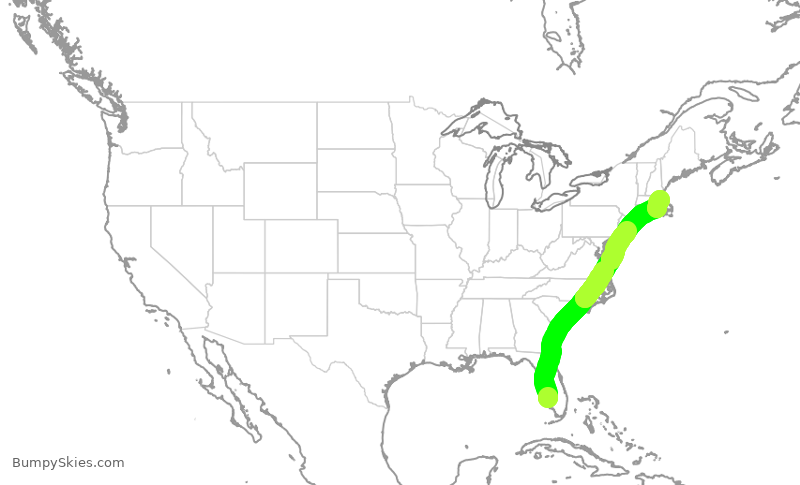 Turbulence forecast map for DAL2373, RSW to BOS