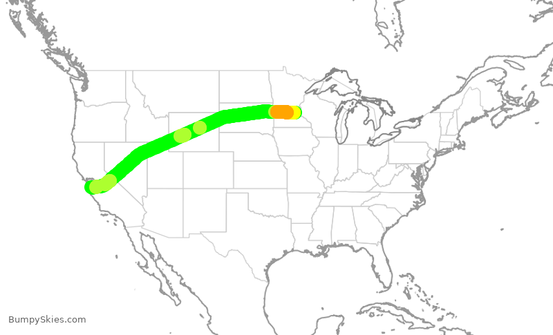 Turbulence forecast map for DAL2383, MSP to SJC