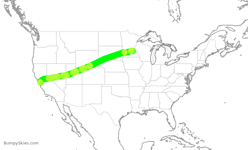 Turbulence forecast map for DAL2383, SJC to MSP