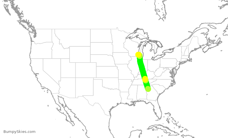 Turbulence forecast map for DAL2388, ATL to MKE